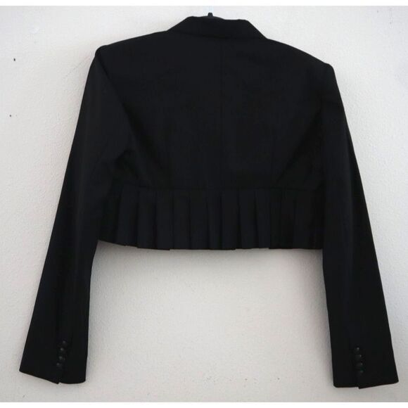 The Kooples Women's Sz 38 Black Short Wool-Blend Pleated Blazer Jacket - Picture 2 of 8